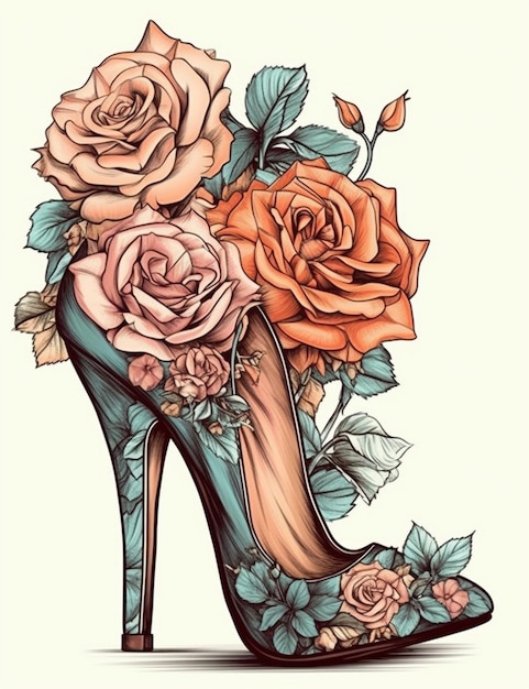 Photo a shoe with roses on it