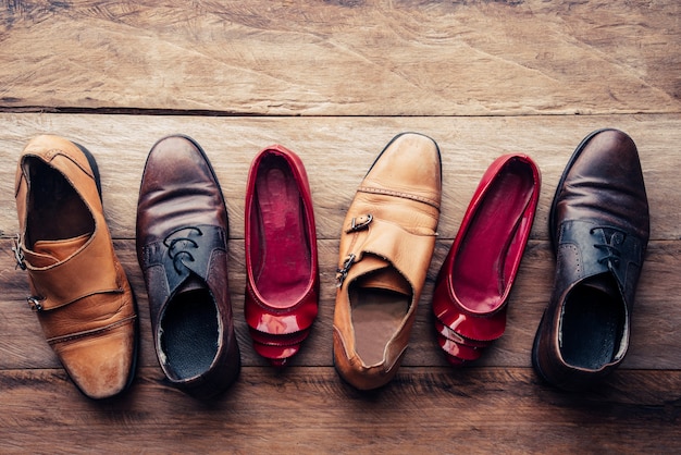 Shoes various styles on a wooden floor