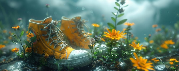 Photo the shoes of a virtual reality botanist wallpaper