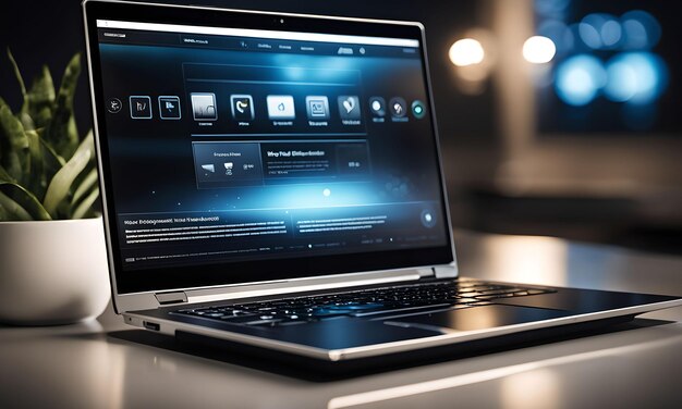 Shoot of A sleek and shiny laptop with its screen on ready to be used