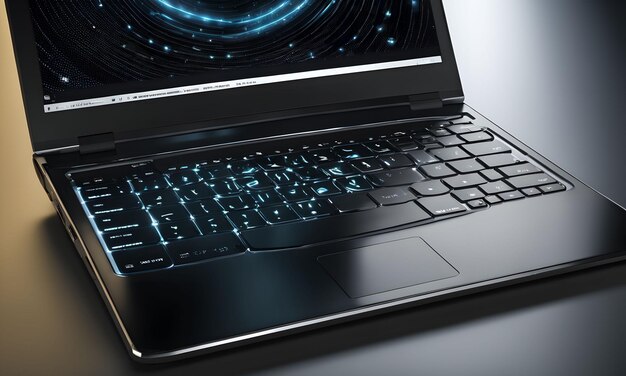 Photo shoot of a sleek and shiny laptop with its screen on ready to be used