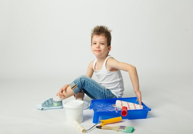 Shooting a boy with tools for repair