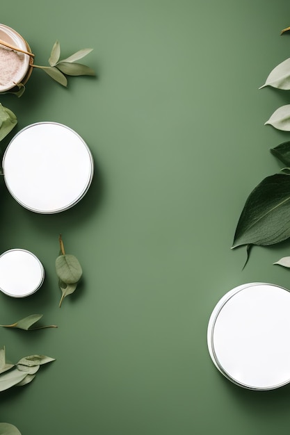 Shooting for makeup natural cosmetics Closeup mockup with green leaves