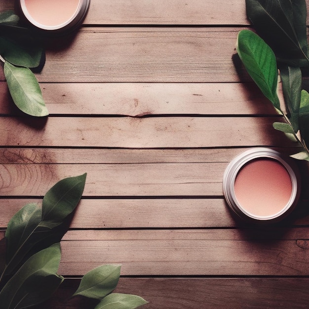 Shooting for makeup natural cosmetics Closeup mockup with green leaves