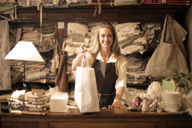 Shop assistant in a fabric shop