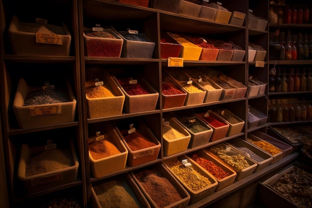 Shop of different spices Neural network AI generated