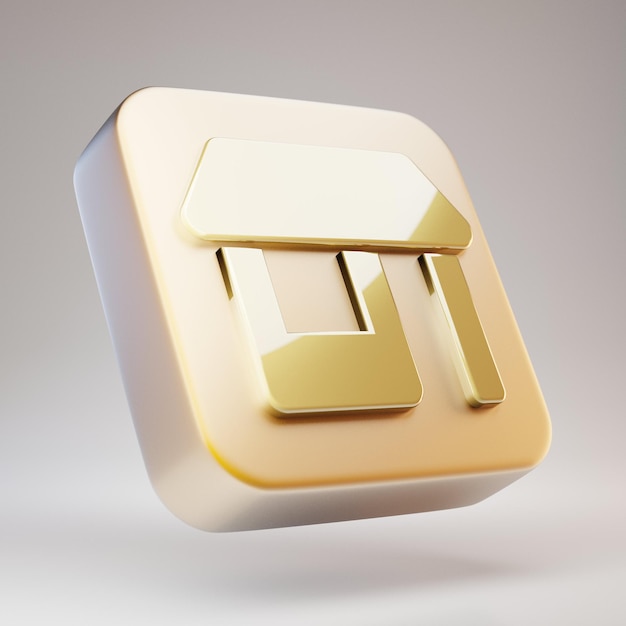 Shop icon. Golden Shop symbol on matte gold plate. 3D rendered Social Media Icon.