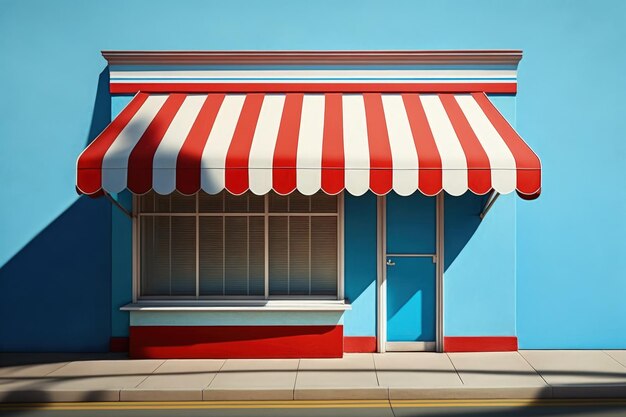 Shop illustration with red and white awning background Generative AI