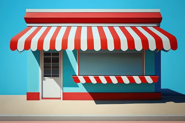 Shop illustration with red and white awning background Generative AI
