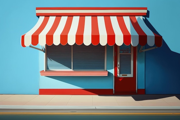 Shop illustration with red and white awning background Generative AI