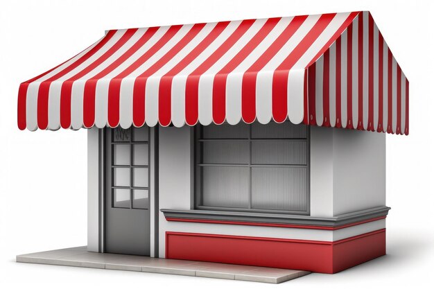 Shop illustration with red and white awning white background Generative AI