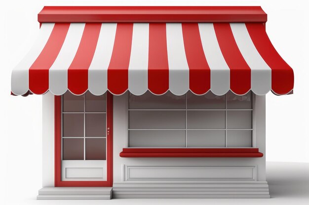 Shop illustration with red and white awning white background Generative AI