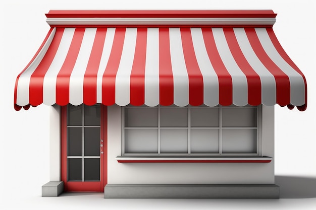 Shop illustration with red and white awning white background Generative AI