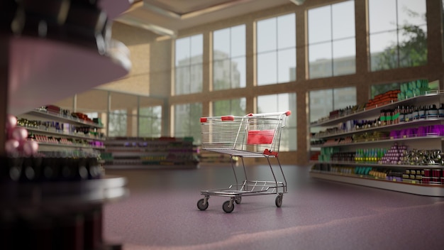 Shop and shopping cart . 3d render High quality render