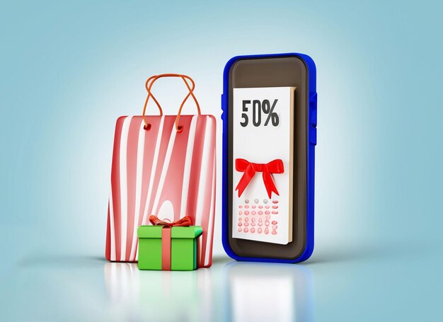 shop smartphone with discount and shopping bag