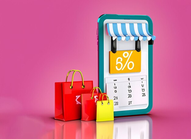 shop smartphone with discount and shopping bag