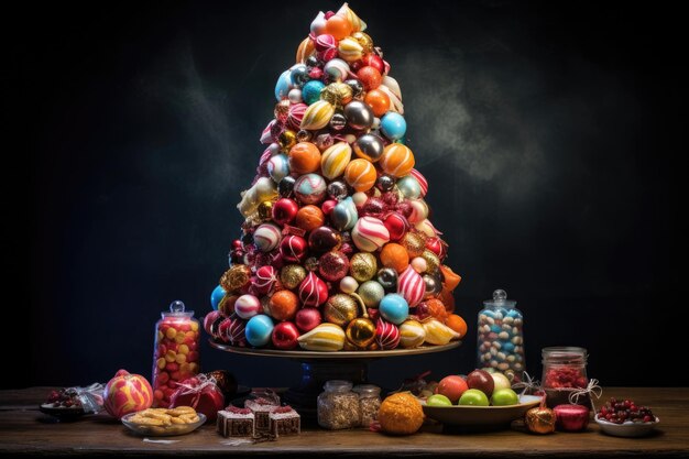 Shop window Christmas tree made of sweets