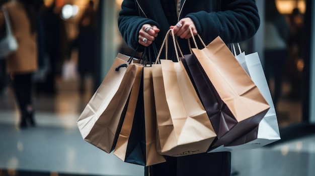 A shopper holding multiple shopping bags filled with Black Friday purchases