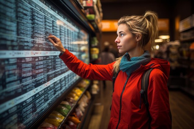 Foto shopper met een boodschappenlijst controleert de itemslijst generatieve ai