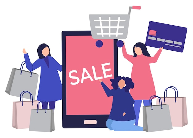Shopper png cartoon clipart online verzending verkoop illustratie op transparante achtergrond