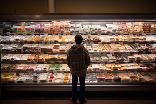 Shopper Selecting Items From The Frozen Shelves Generative AI