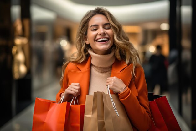 Foto acquirente con sorriso per l'acquisto di regali di lusso o il pagamento nell'acquisto