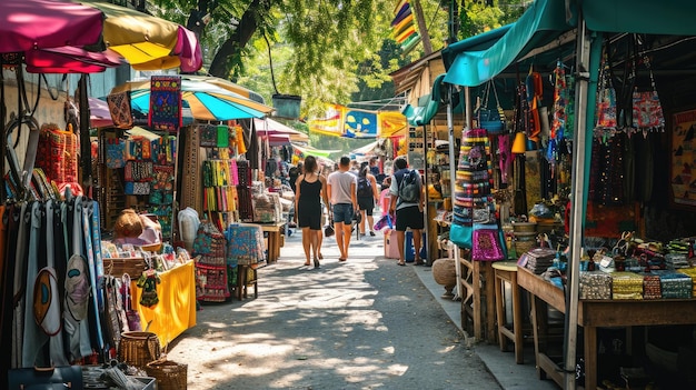 Shoppers Strolling Through an Outdoor Market Resplendent