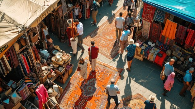 Shoppers Strolling Through an Outdoor Market Resplendent