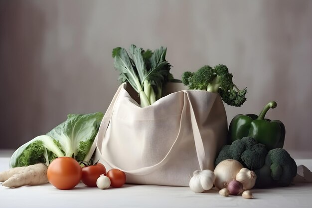 Shopping bag filled with fresh vegetables