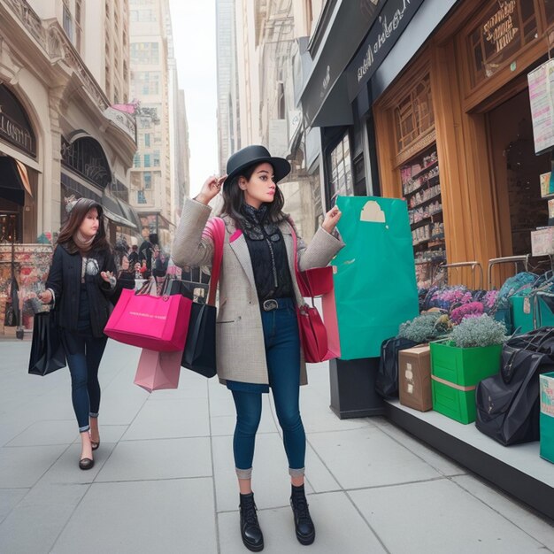 ショッピングバッグは若い最も美しい女性を保持します