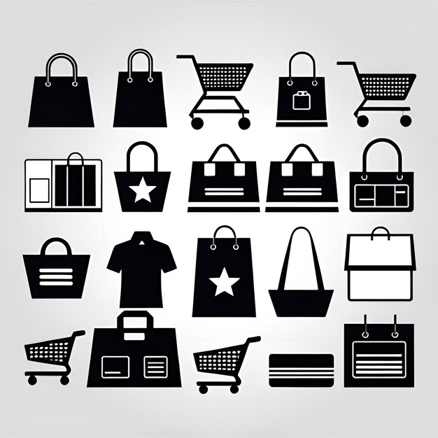 Shopping bag icons set Black and white