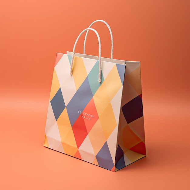 Photo shopping bag mockup on minimal background