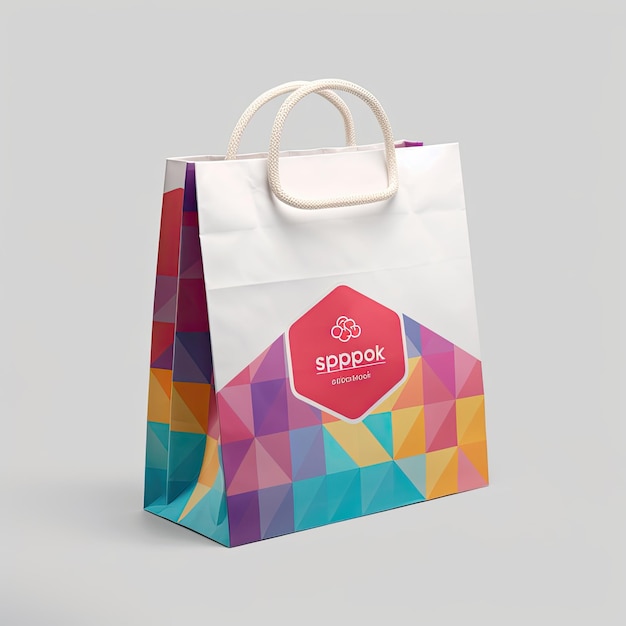 Photo shopping bag mockup on minimal background
