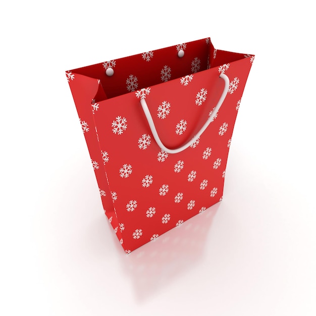 Shopping bag in red with snowdrops  pattern