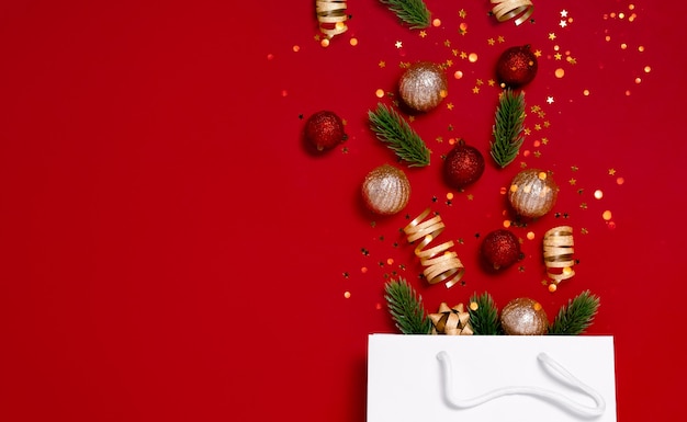 Shopping bag with christmas and new year decorations