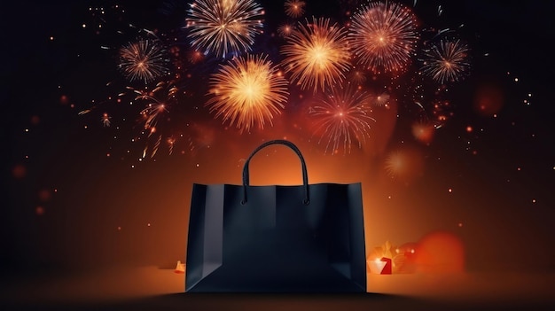 Shopping bag with fireworks and lights in Diwali celebration