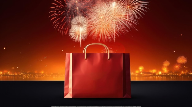 Shopping bag with fireworks and lights in Diwali celebration