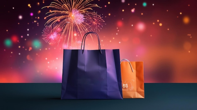 Shopping bag with fireworks and lights in Diwali celebration