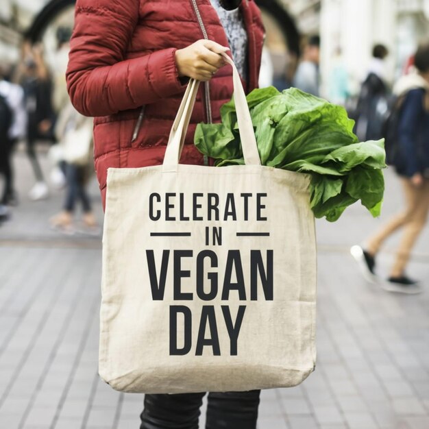Shopping bag on the world vegan day celebrate