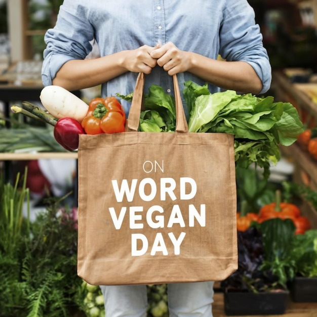 Photo shopping bag on the world vegan day celebrate