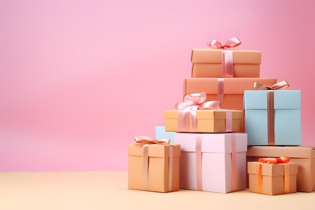 shopping bags and a gift box on a colorful copy space background