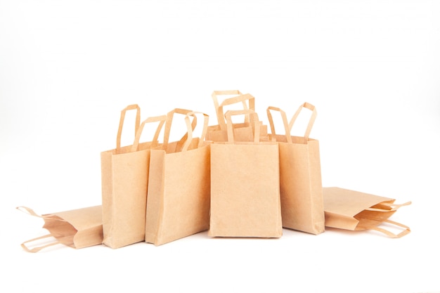 Shopping bags. Sales Trade, discounts. Use of eco-friendly materials. Zero waste. White background, isolate