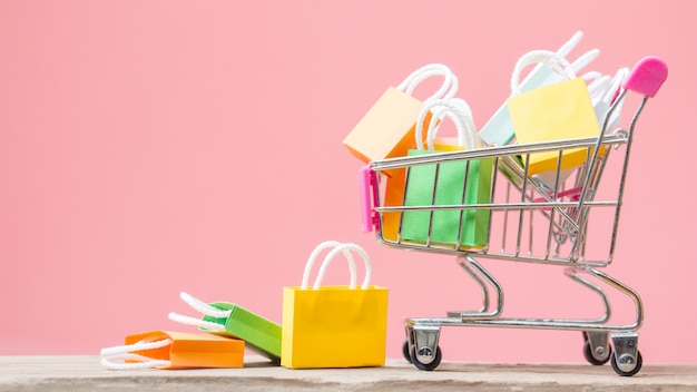 Shopping bags in a shopping cart