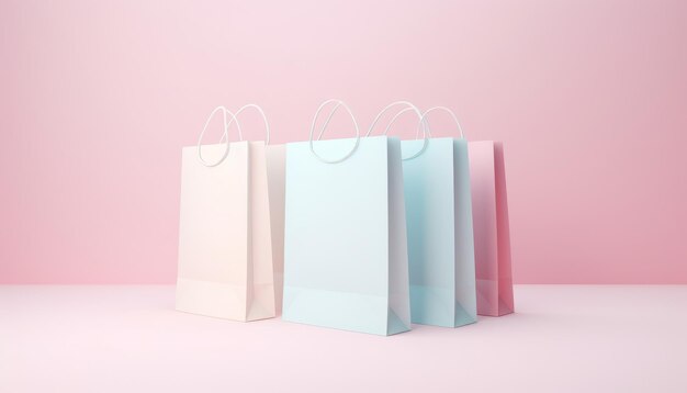 Photo shopping bags in soft pastel 3d render on pastel background