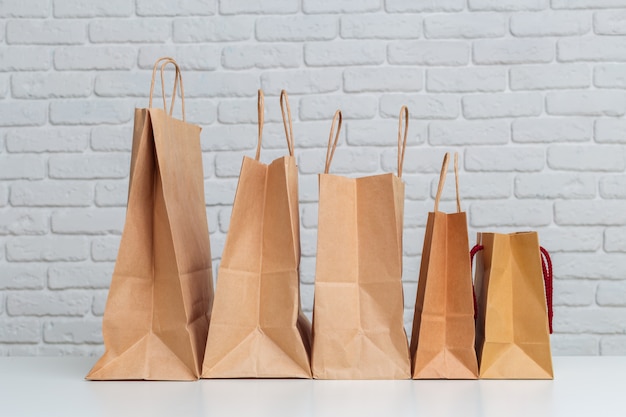 Shopping bags on table