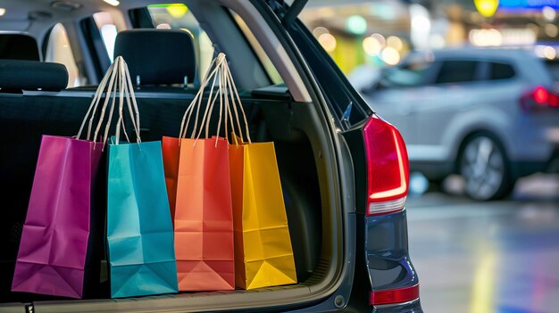 Shopping bags in the trunk of the car