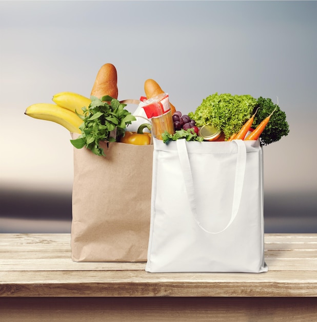 Shopping bags with groceries