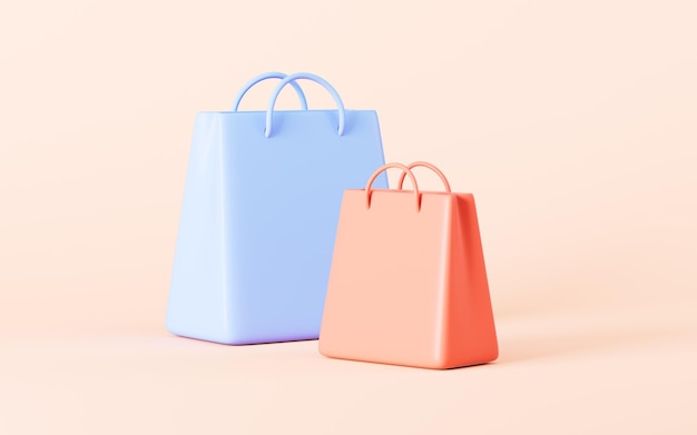 Shopping bags in the yellow background 3d rendering