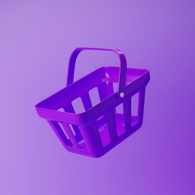 Shopping basket icon isolated over purple background 3d rendering