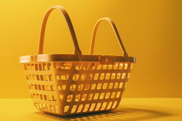 Shopping basket illustration on yellow background sales concept Generative AI